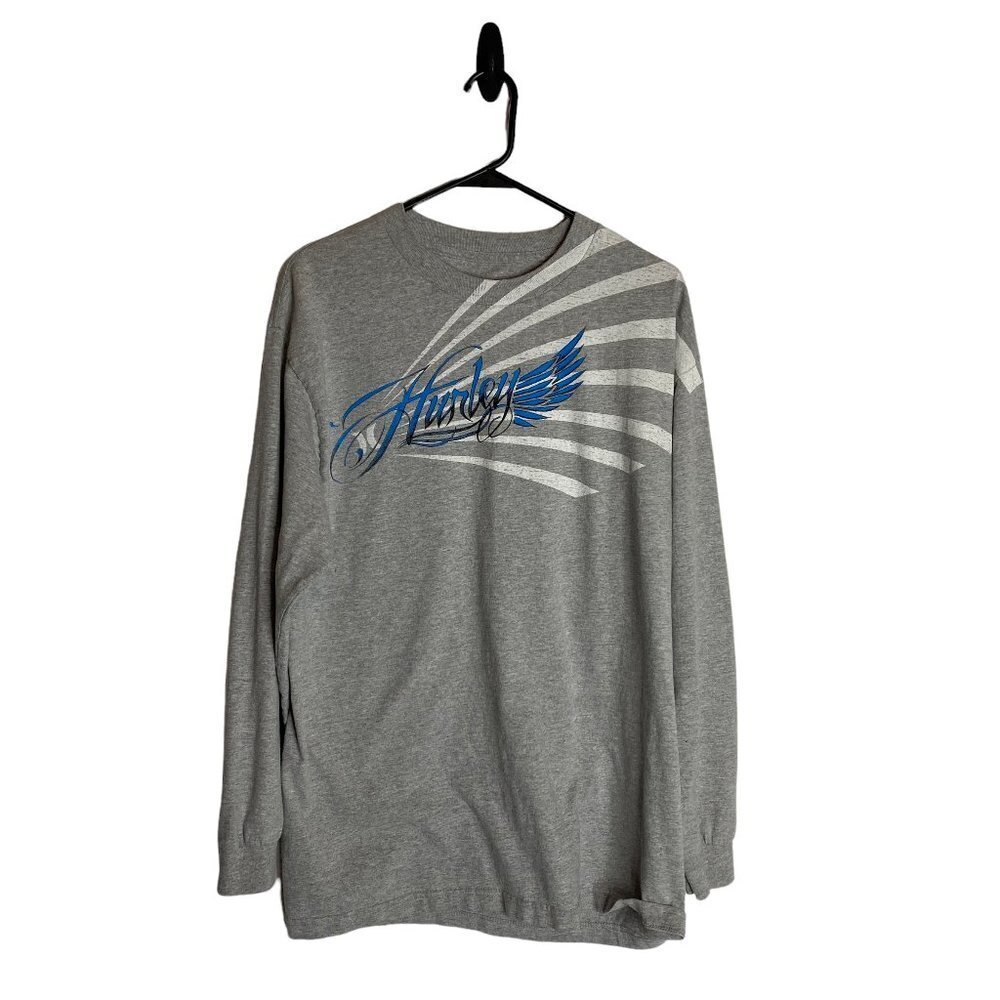 Hurley Men's Long Sleeve Large Gray and Blue T-Shirt. Good Preowned Condition